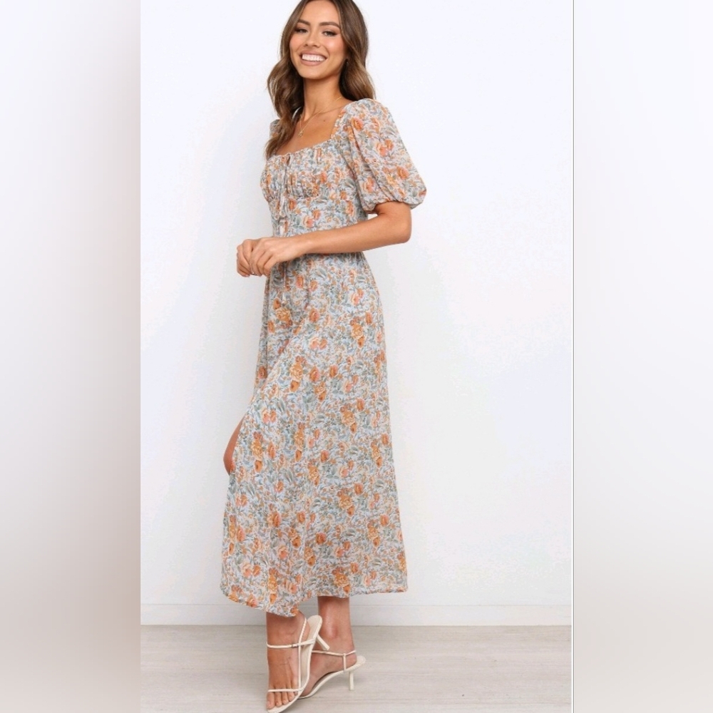 Petal & Pup Floral Midi Dress - Orange and Blue - Picture 2 of 11